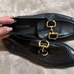 Jeffrey Campbell Black Flats with Gold Buckles